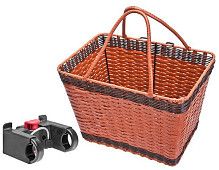 Велокорзина JL-106 передняя универсальная плетёная, стальная/пластиковая, коричневая, быстросъемная